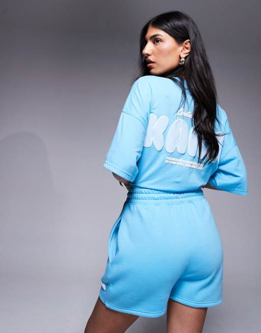 Kaiia cotton blend puff printed logo sweat shorts in bright blue (part of a set)  , 4 of 5