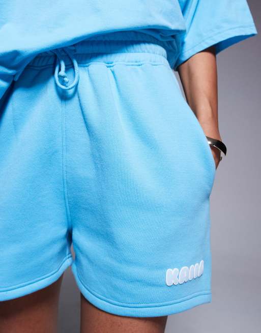Kaiia cotton blend puff printed logo sweat shorts in bright blue (part of a set)  , 5 of 5
