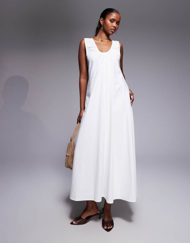 scoop beach dress Kaiia cotton blend ruched neck midaxi in white Size:Eu42 /UK8/ USw11 quality cotton VM mini prom Black & Silver Prom