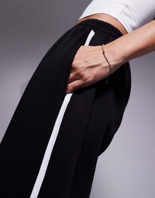 Kaiia cotton blend side stripe wide leg trackies in black and white (part of a set)  , 5 of 5