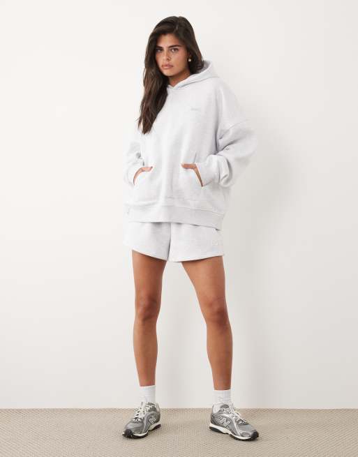 Kaiia cotton blend silver hardware logo oversized hoodie in gray melange - part of a set, 2 of 4