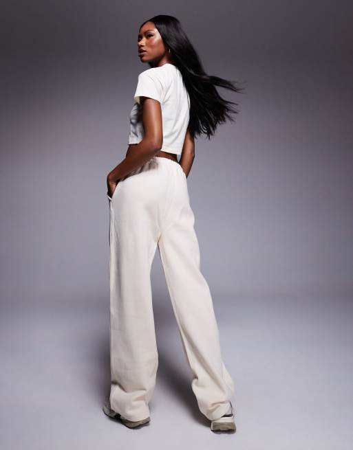 Kaiia cotton blend sport embroidered logo wide leg jogger co-ord in cream  , 3 of 5