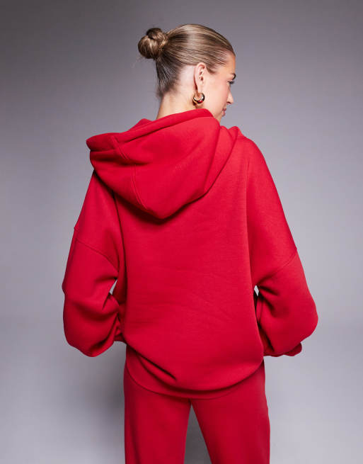 Kaiia cotton blend sport embroidered script logo drawstring hoodie in red and white (part of a set)  , 2 of 4