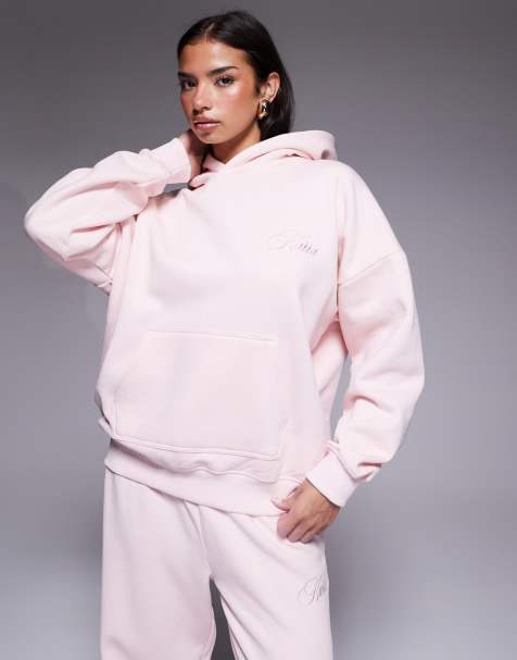 Kaiia cotton blend Studio embossed back logo oversized hoodie co-ord in strawberry pink - view 1