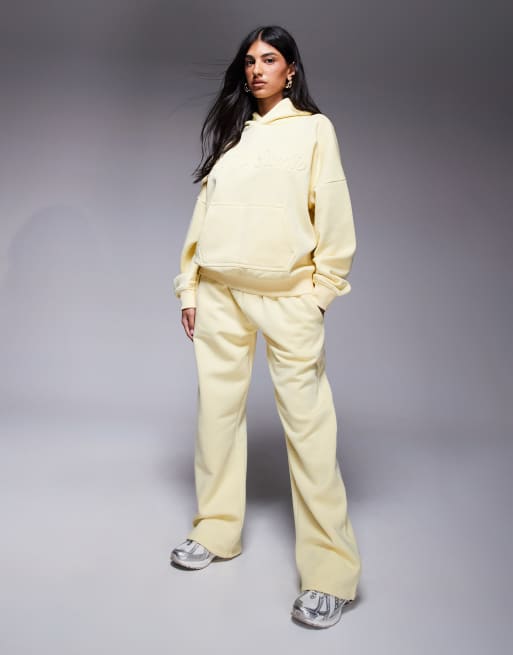 Kaiia cotton blend Studio embossed logo oversized hoodie co-ord in yellow  , 2 of 4