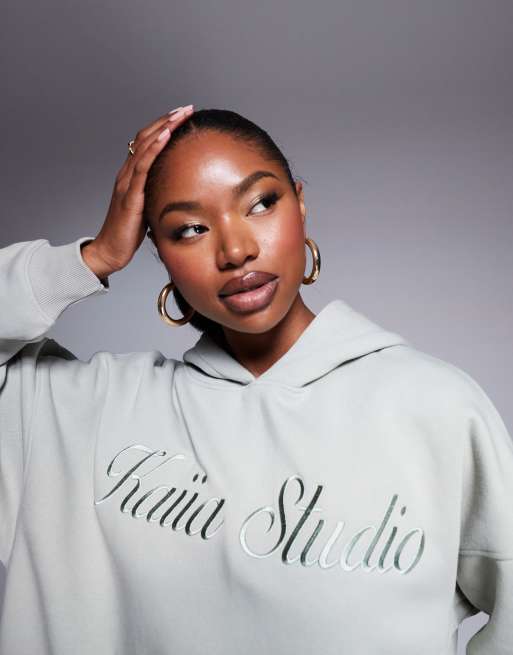 Kaiia cotton blend Studio logo oversized hoodie in matcha green (part of a set)  , 3 of 4