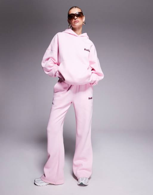Kaiia cotton blend Studio oversized contrast cherry back print hoodie in baby pink - part of a set  , 3 of 4