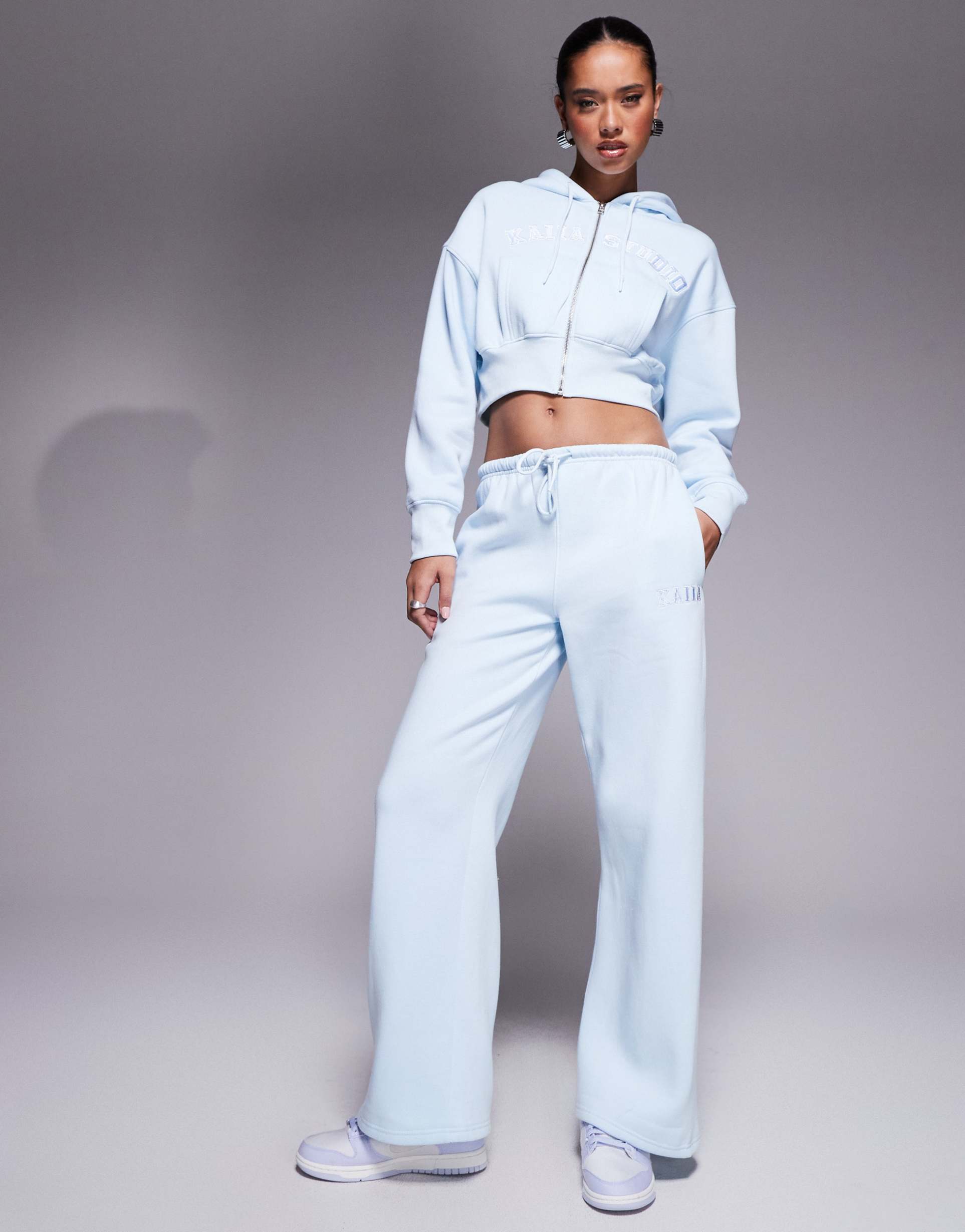 kaiia cotton blend studio straight leg sweatpants in blue - part of a set