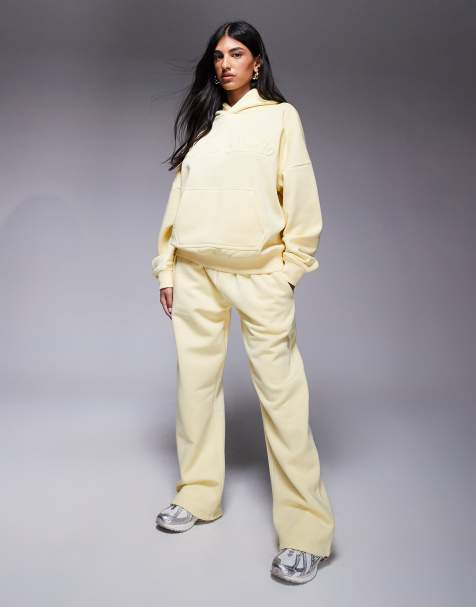 Kaiia cotton blend Studio wide leg joggers co-ord in yellow - view 1