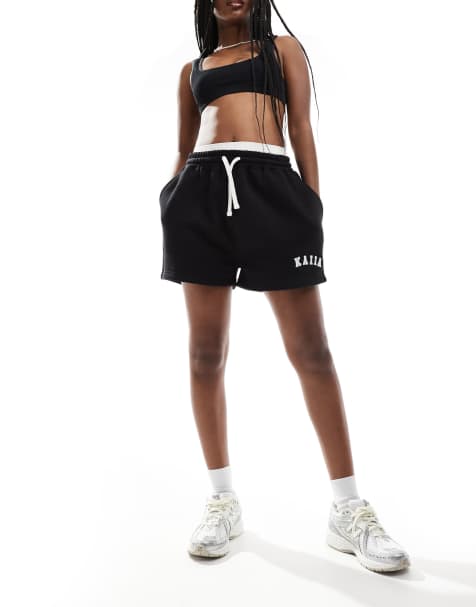 Kaiia cotton blend sweat shorts in black - view 1