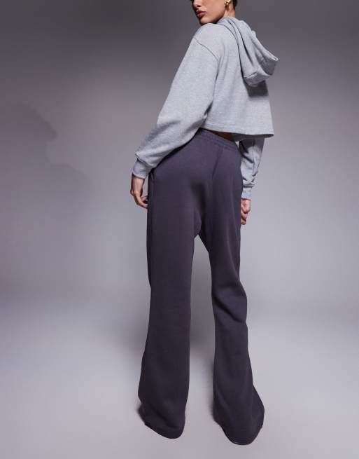 Kaiia cotton blend Tall embroidered logo wide leg joggers in dark grey