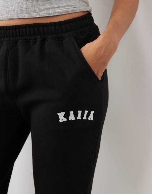 Kaiia cotton blend wide leg sweatpants in black - part of a set  , 4 of 5