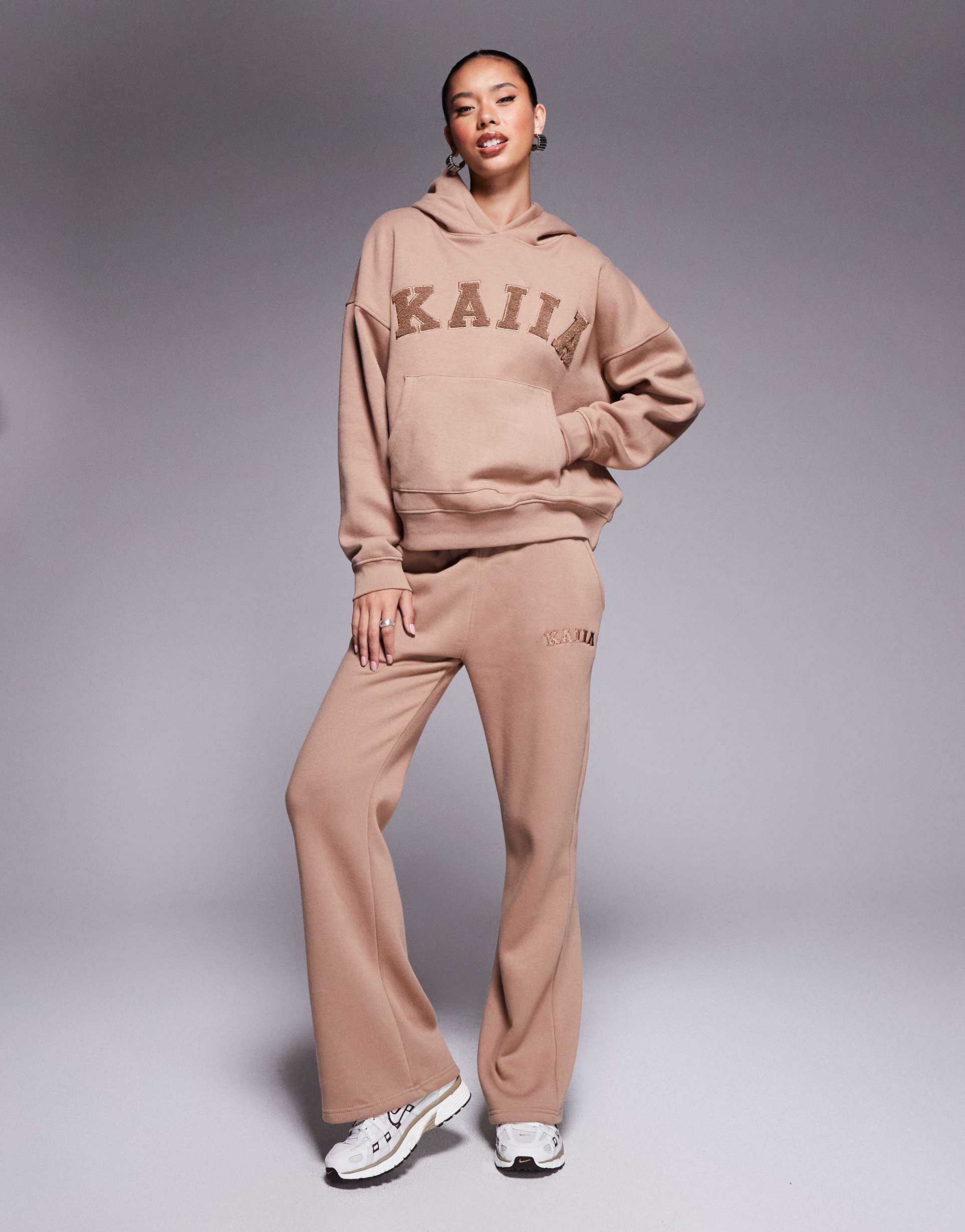 kaiia cotton blend wide leg sweatpants in espresso - part of a set