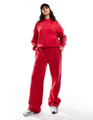 Kaiia cotton blend wide leg sweatpants in red - part of a set