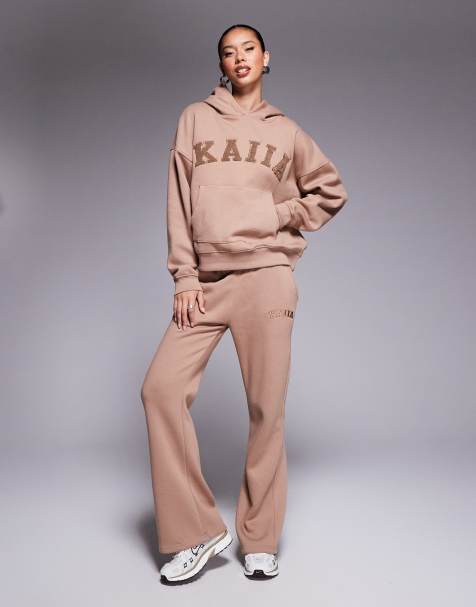 Kaiia cotton blend wide leg trackies in espresso (part of a set) - view 1