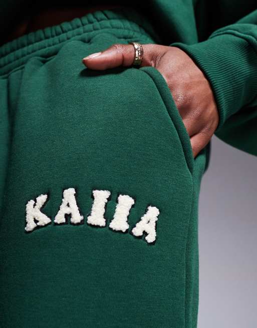 Kaiia cotton blend wide leg trackies in forest green (part of a set)  , 2 of 5