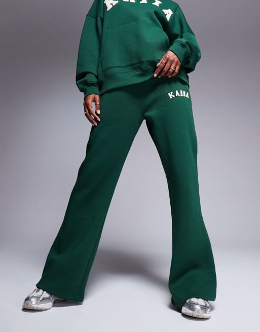 Kaiia cotton blend wide leg trackies in forest green (part of a set)  , 3 of 5