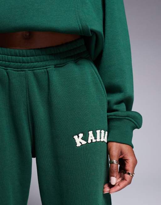 Kaiia cotton blend wide leg trackies in forest green (part of a set)  , 4 of 5