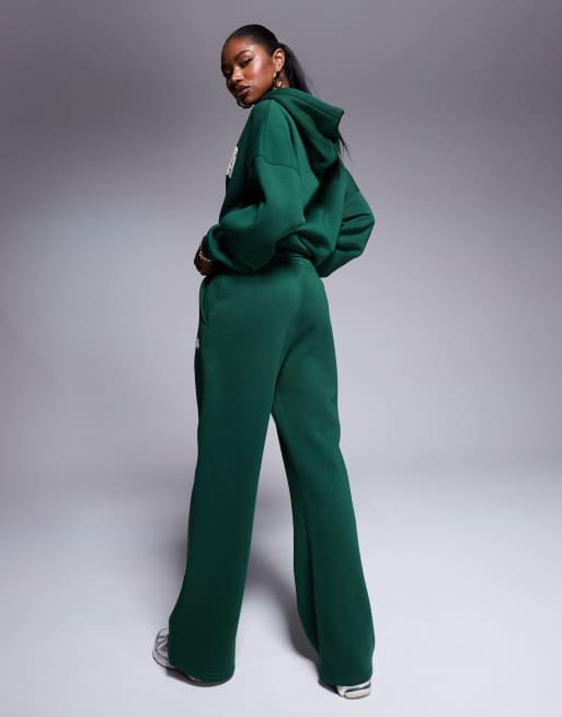Kaiia cotton blend wide leg trackies in forest green (part of a set)  , 5 of 5