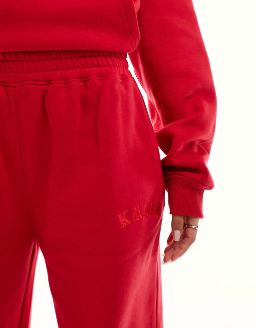 Kaiia cotton blend wide leg trackies in red (part of a set)  , 3 of 5