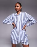 [Kaiia] Kaiia cotton oversized shirt in blue and white deckchair stripe (part of a set)-Multi 18 Blue & white