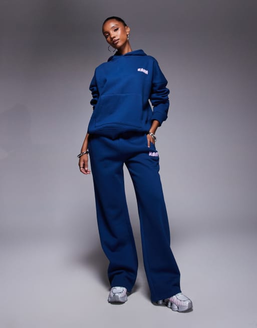 Kaiia cotton rich back graphic hoodie in cobalt blue - part of a