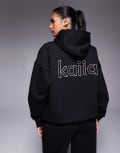[Kaiia] Kaiia cotton rich back logo detail oversized hoodie in black and pink (part of a set) 8 Black And Pink
