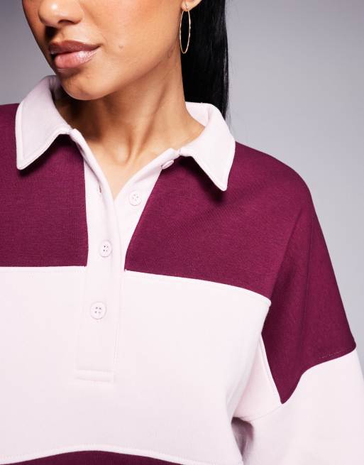 Kaiia – Cotton Rich – Bordowo-różowa bluza oversize w stylu rugby, w paski  , 3 z 4