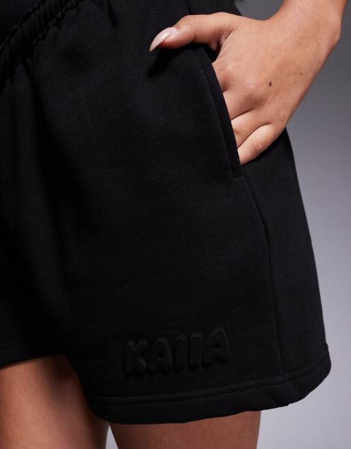 Kaiia cotton rich bubble embossed logo back pocket detail mini sweat shorts in black - part of a set  , 3 of 5
