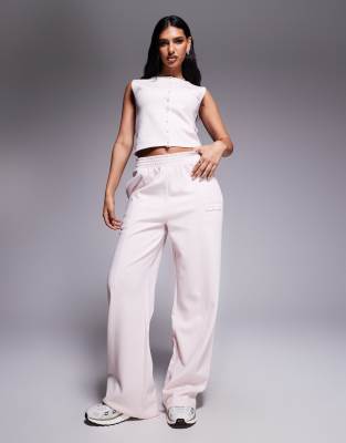 Kaiia cotton rich bubble embossed logo seam detail wide leg sweatpants in light rose - part of a set-pink
