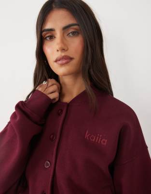 Kaiia Cotton Rich Button Up Sweatshirt Cardigan Co-ord In Red