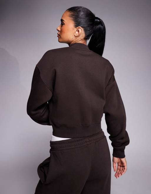 Kaiia cotton rich button up sweatshirt cardigan in chocolate (part of a set)  , 2 of 4