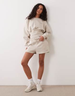 Kaiia Cotton Rich Cinched Waist Sweat Shorts In Neutral