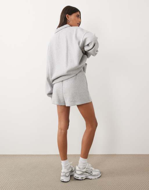 Kaiia cotton rich embroidered logo detail side stripe sweat shorts co-ord in light grey marl, 4 of 5
