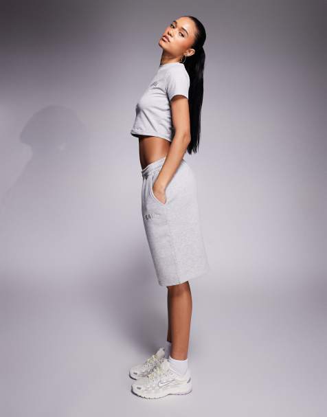 Kaiia cotton rich embroidered logo longline sweat shorts in dark grey marl (part of a set) - view 1