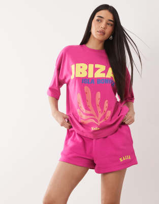 Kaiia Cotton Rich Embroidered Logo Mini Sweat Shorts In Pink