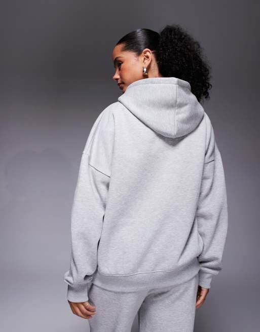 Kaiia cotton rich embroidered logo oversized hoodie co-ord in light grey and pink  , 4 of 4