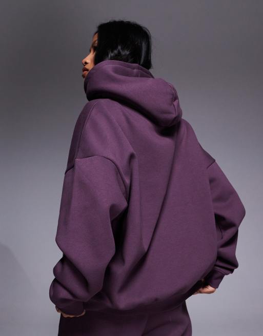 Kaiia cotton rich embroidered logo oversized hoodie in deep purple - part of a set  , 2 of 4