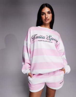 Kaiia Cotton Rich Embroidered Logo Oversized Sweatshirt Co-ord In Pink