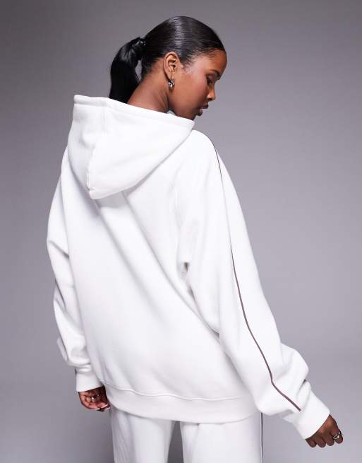 Kaiia cotton rich embroidered logo side stripe oversized hoodie in white - part of a set  , 3 of 4
