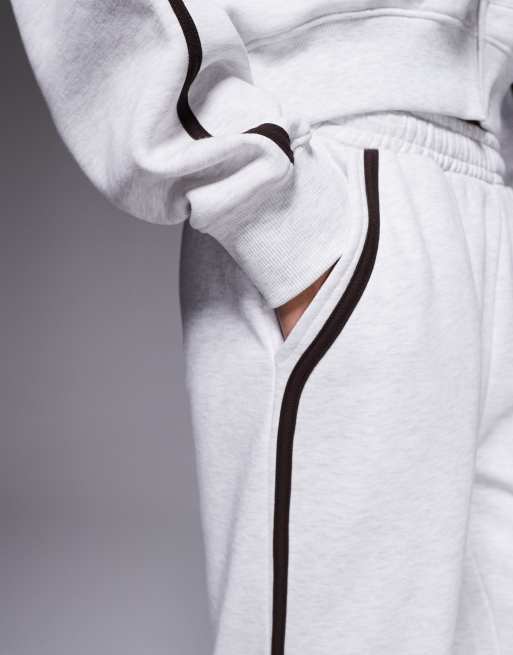 Kaiia cotton rich embroidered logo side stripe wide leg sweatpants in light gray - part of a set, 4 of 5