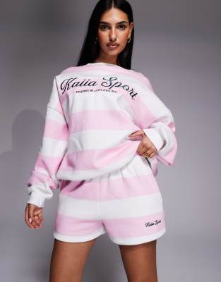 Kaiia Cotton Rich Embroidered Logo Sweat Shorts Co-ord In Pink