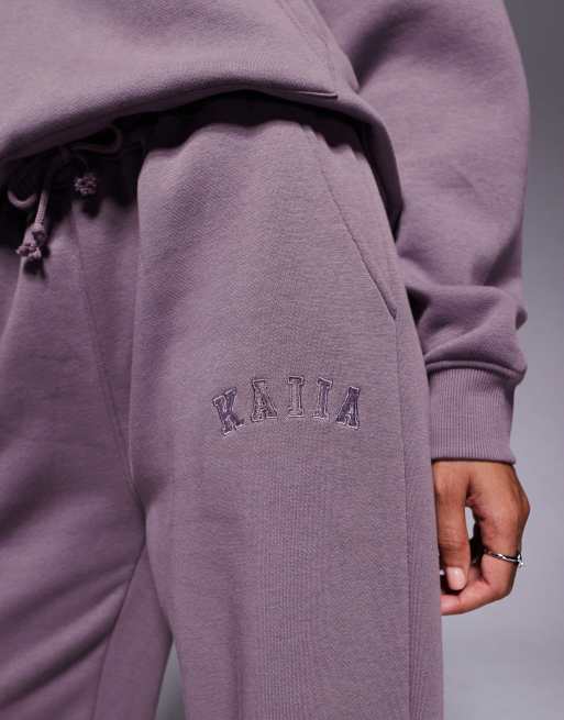 Kaiia cotton rich embroidered logo sweatpants in mauve - part of a set  , 3 of 5