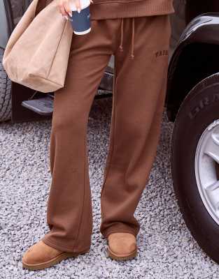 Kaiia Cotton Rich Embroidered Logo Wide Leg Joggers Co-ord In Brown