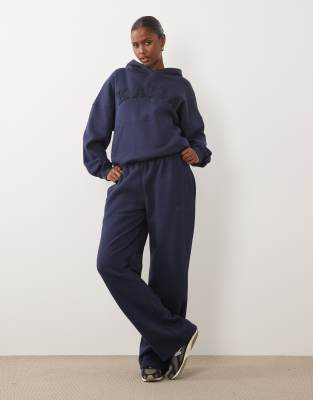 Kaiia Cotton Rich Embroidered Logo Wide Leg Joggers Co-ord In Blue