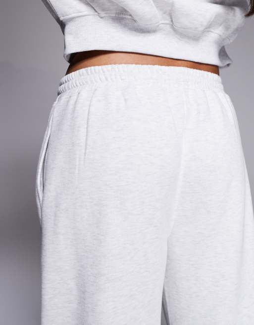 Kaiia cotton rich embroidered logo wide leg joggers co-ord in grey marl and coral, 4 of 5