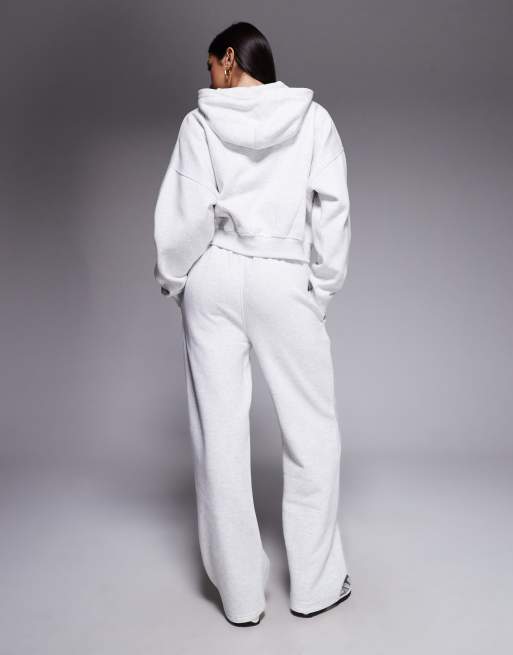 Kaiia cotton rich embroidered logo wide leg joggers co-ord in grey marl and coral, 5 of 5