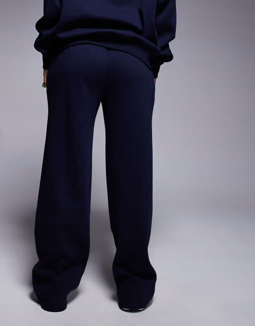Kaiia cotton rich embroidered logo wide leg joggers co-ord in navy and red  , 4 of 5