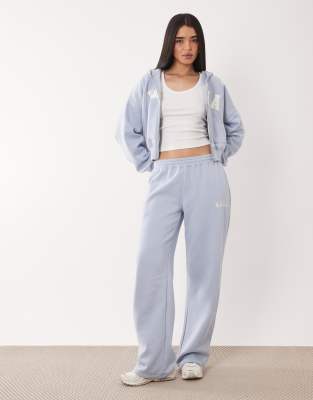 Kaiia Cotton Rich Embroidered Logo Wide Leg Sweatpants In Blue