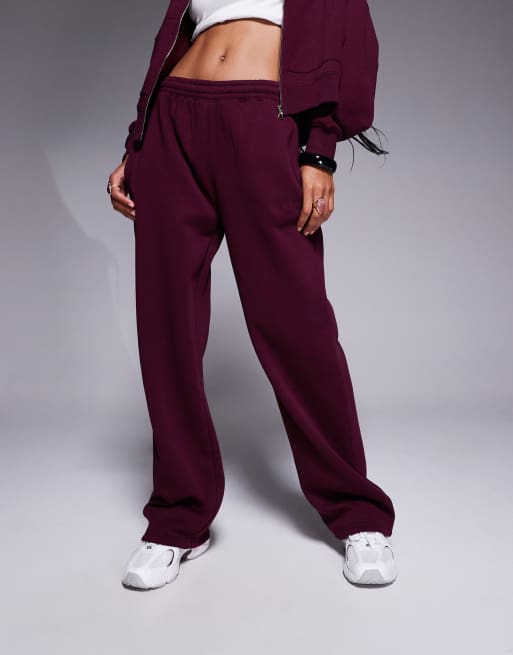 Kaiia cotton rich embroidered logo wide leg sweatpants in dark cherry - part of a set  , 2 of 5